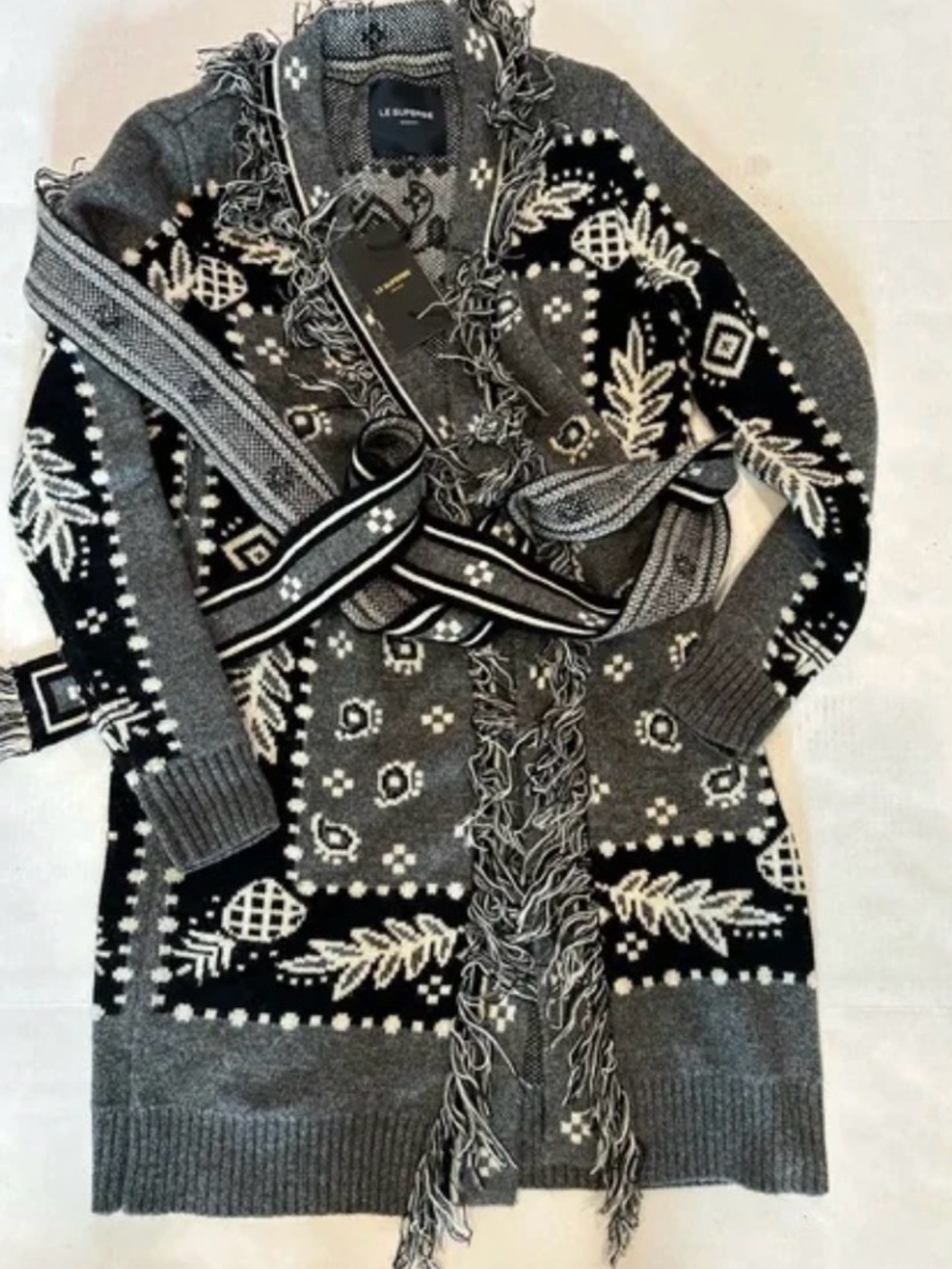 NWT LE SUPERBE FRINGE BANDANA WRAP CARDIGAN